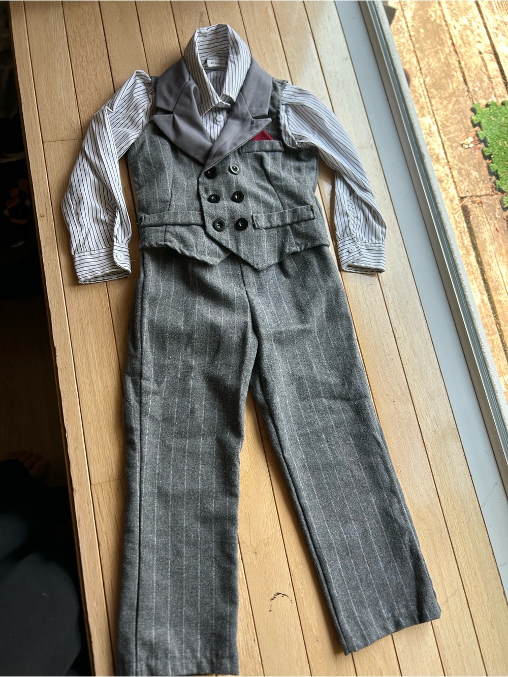 Classic Gray Pinstripe Boys' Costume Suit with Striped Shirt (4T)